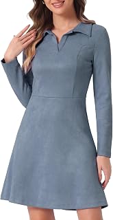 Allegra K Women's Faux Suede Dress Western Long Sleeve Fall A-Line Mini Dresses Cowgirl Outfit