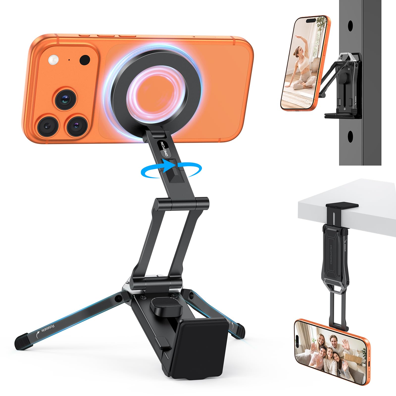 OMOTON TP02 Magnetic Phone Tripod for MagSafe, 360° Pivot, Clamp & Stand | 3-Way