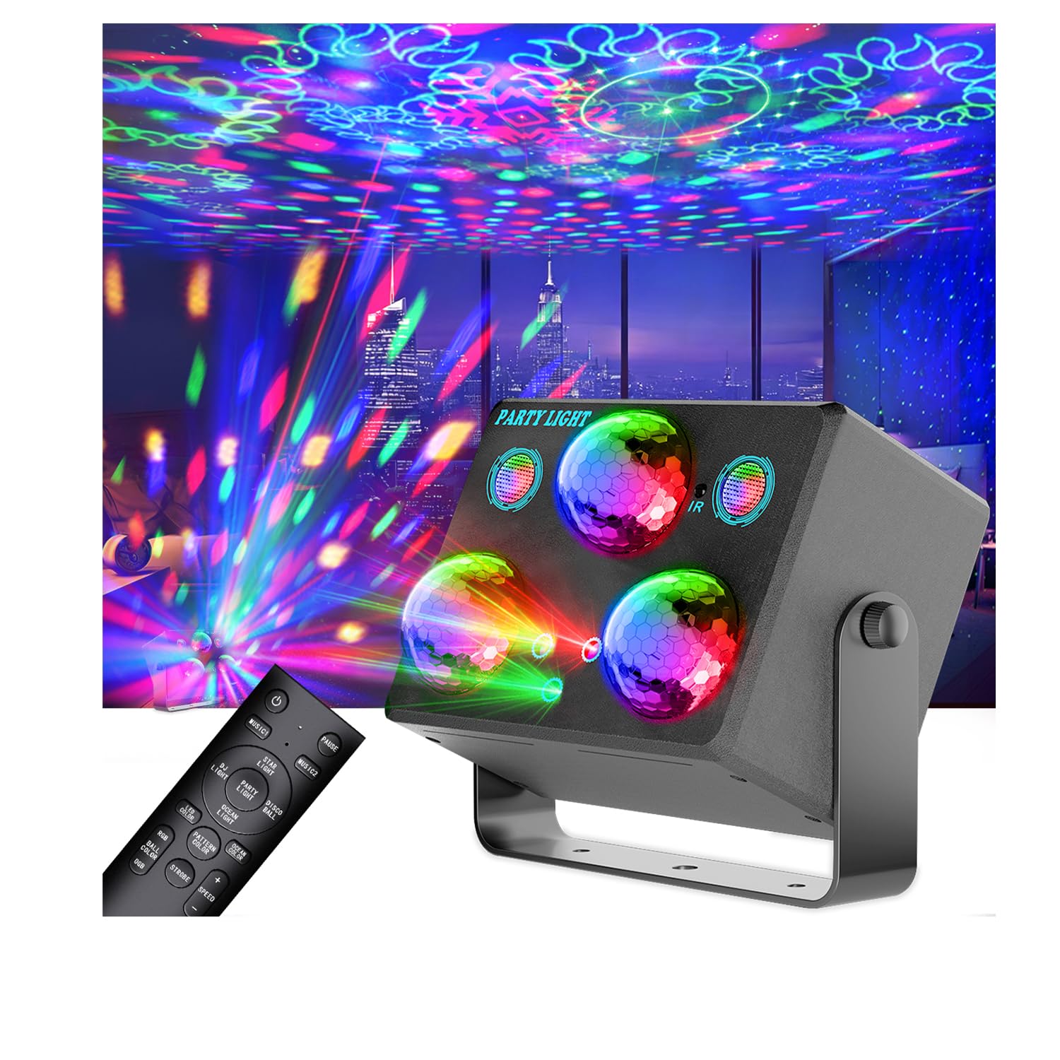 Disco Lights,Pro 6 in 1 Party Lights Sound Activated with RGB&OGB Disco Balls,Ga