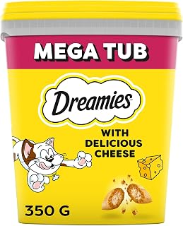 Dreamies Cheese Cat Treats 350g, Pack of 2 Crunchy Cat Snacks with Soft Centre