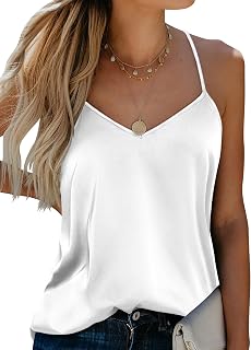 Ekouaer 3 Pack:Women Silk Satin Tank Tops V Neck Spaghetti Strap Camisole Loose Sleeveless Blouse