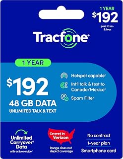 Tracfone $192 Unlimited Talk & Text, 48 GB of Data / 365 Days (Physical Card)