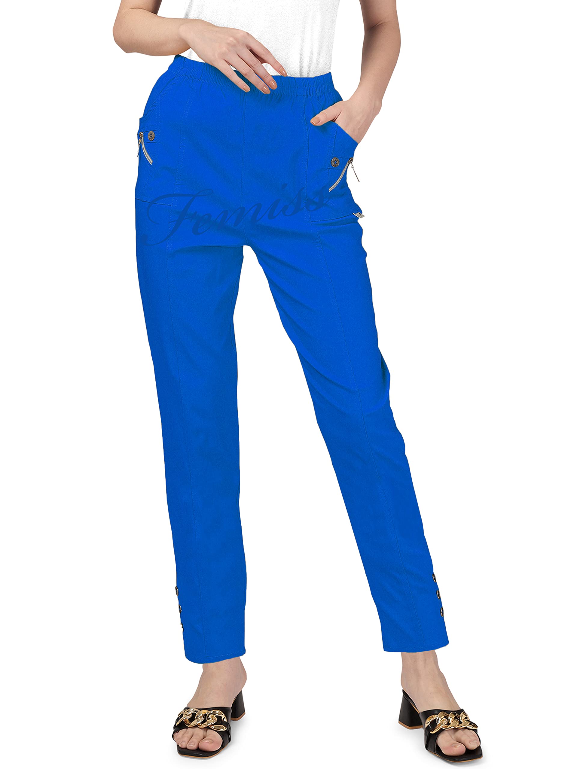 femiss High Waisted Elastic Pants for Women, Relaxed Fit, Casual, Soft, Stretchy