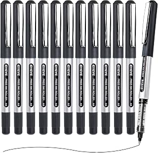 EYEYE Black Rollerball Pens 12 Pack, 0.7mm Medium Point Roller Ball Pen Quick Dry, Liquid Ink Pens Fine Point Smooth Writing Pens for Journaling, Note Taking, School, Office Supplies