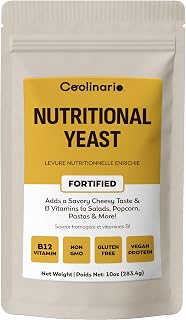 Coolinario Nutritional Yeast, Fortified (10 OZ) Vegan Seasoning | Savory Cheese-Like Flavor, Rich in B-Vitamins, B12, Protein & Fiber, Ideal for Pasta, Popcorn & Sauces, Gluten-Free