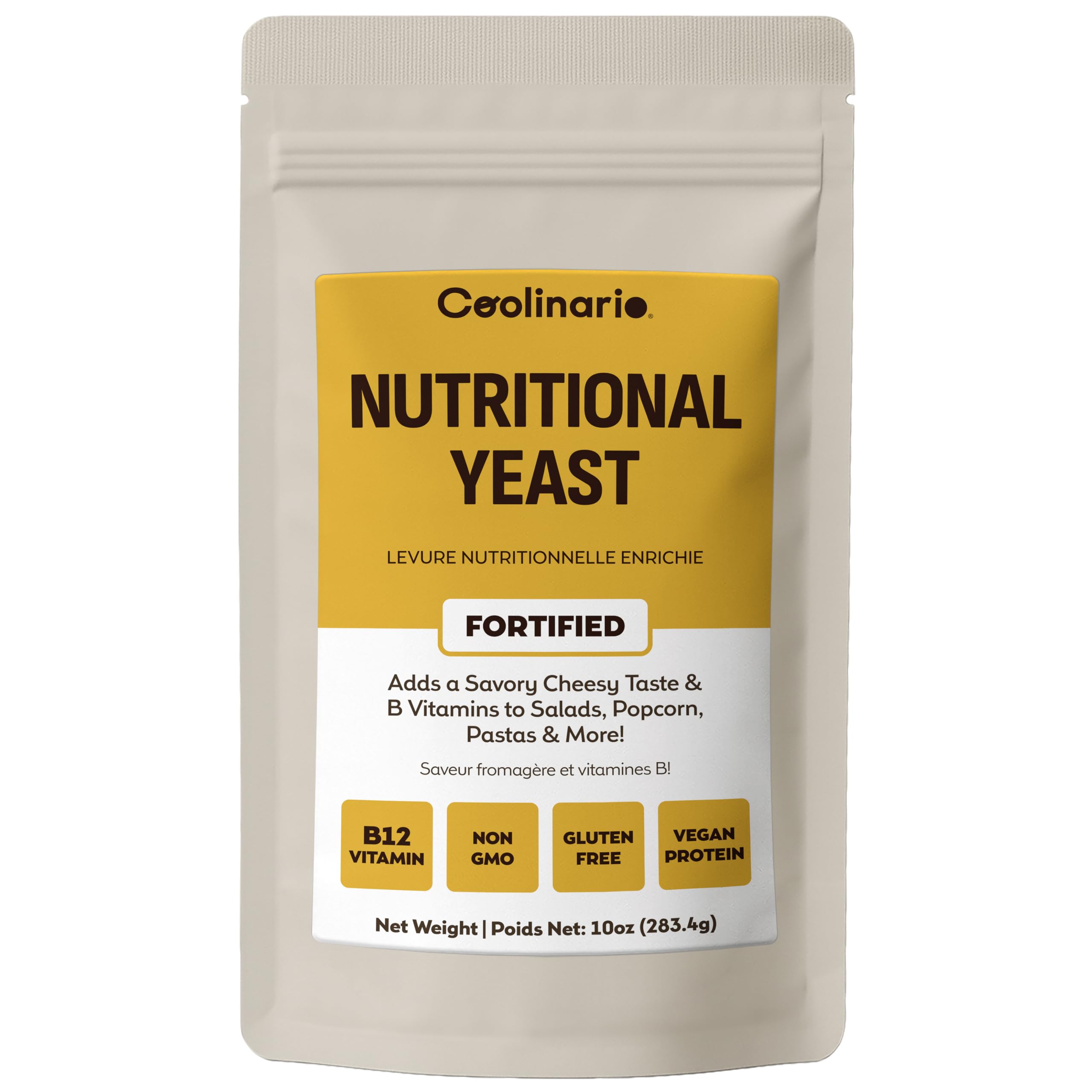 Coolinario Nutritional Yeast, Fortified (10 OZ) Vegan Seasoning | Savory Cheese-