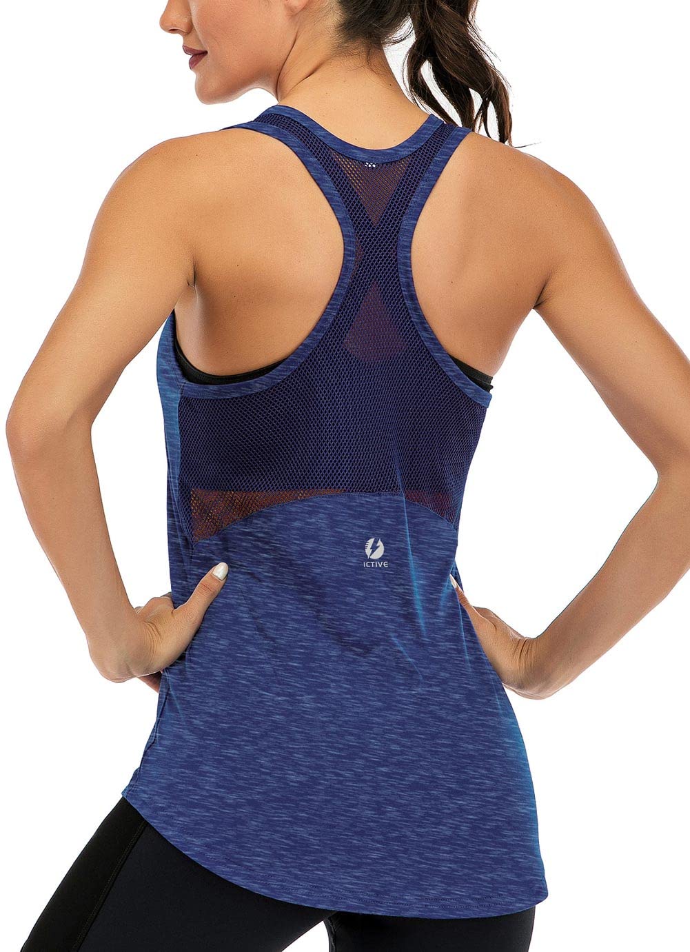 ICTIVE Women's Sleeveless Sports Top, Fitness Yoga Open Back Mesh, Muscle Straps