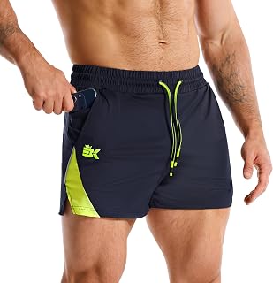 BROKIG Mens 3 Inch Gym Workout Shorts Zip Pocket Lightweight