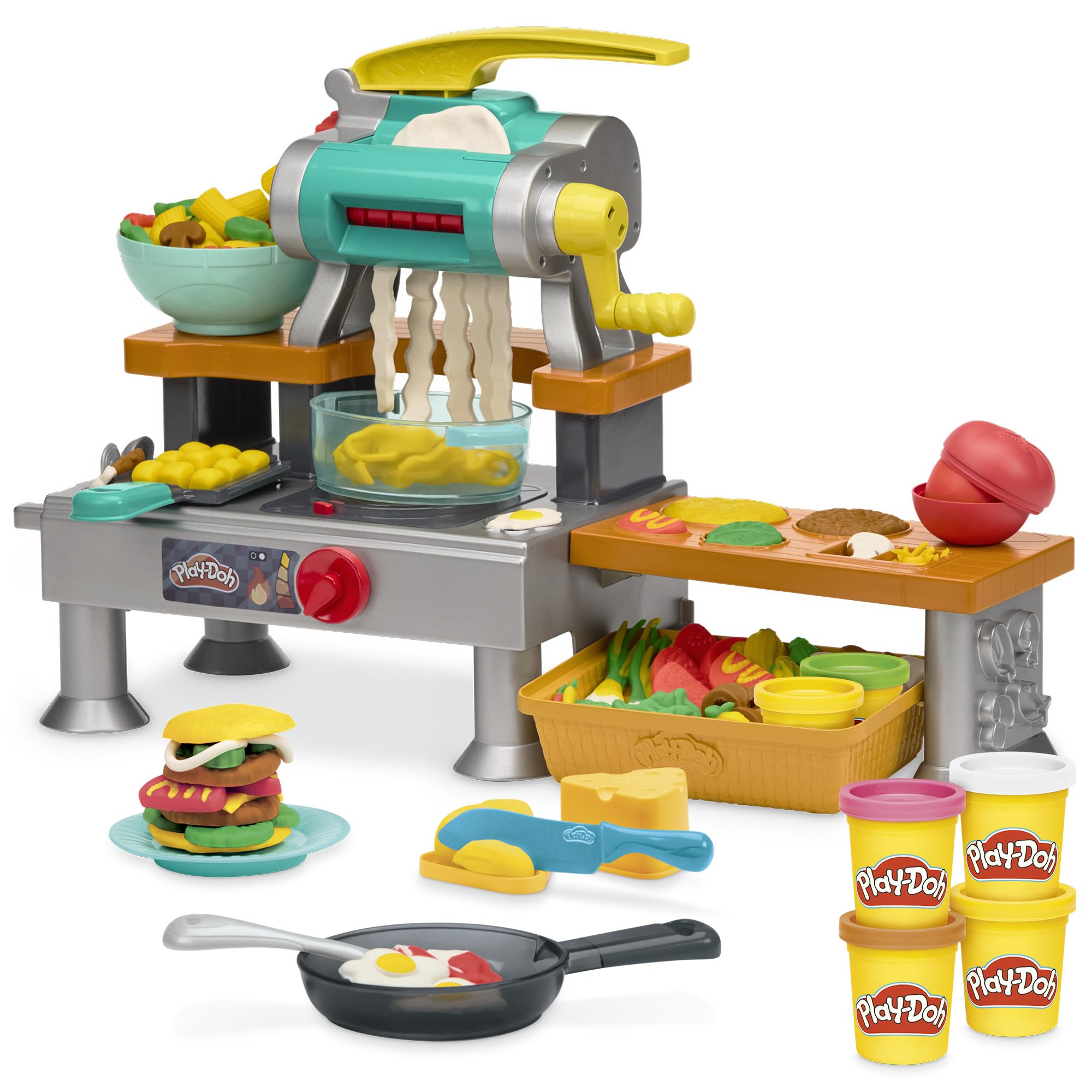 Play-Doh Super Sizzlin' Kitchen Playset, Realistic Cooking Toy Sounds, 25+ Play 