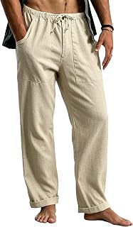 Cegerne Herren Leinenhose Lang Leicht Sommerhose Freizeithose mit Elastischem Bund und Kordelzug für Strand Urlaub Mittelalter Yoga Vintage Alltag