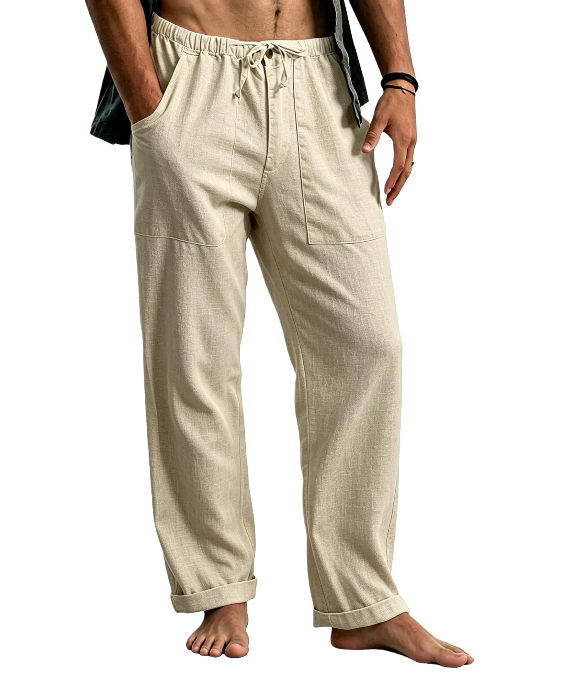 Cegerne Herren Leinenhose Lang Leicht Sommerhose Freizeithose mit Elastischem Bu