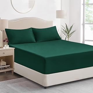 King Size Fitted Sheet Deep - Emerald Green Kingsize Bed Sheet Extra Deep Pocket 16 inch (40 cm), Soft Brushed Microfiber Mattress Bottom Bedding Sheet, 150x200cm