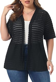 Agnes Orinda Plus Size Summer Cardigan for Women Lace Short Sleeve Cardigans Lightweight Open Front Cover Up Crochet