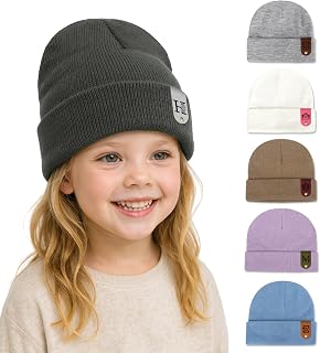 Custom Leather Patch Beanie Hat, 18 Colors Knit Hat for Kids Adults Gifts | Personalized Laser-engraved Name Baby Hats 0-6 Month, Winter Beanie for Newborn Infant Hat, Warm Knit Hat Christmas Baby Gift