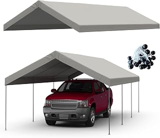 12x20 FT Carport Replacement Canopy Top Cover, No Frame, Grey | Top Cover Only, Waterproof & UV Protected Heavy Duty Cover for Garage & Party Tent, Easy Installation with Ball Bungees