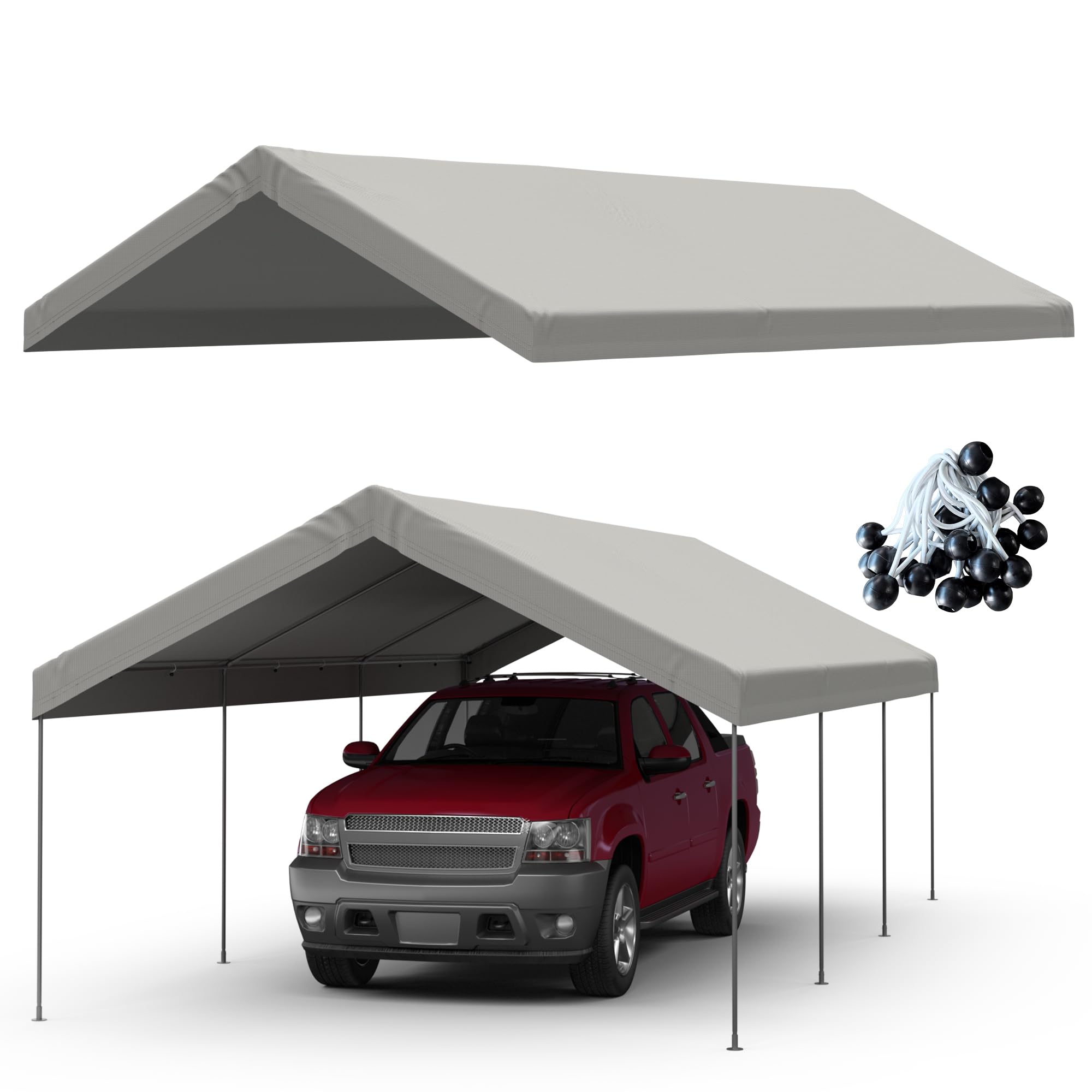12x20 FT Carport Replacement Canopy Top Cover, No Frame, Grey | Top Cover Only, 