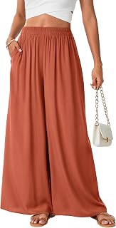 Rooscier Women's Wide Leg Elastic High Waist Flowy Lounge Trousers Maxi Pants with Pockets