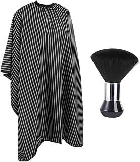 YELEGAI Professional Hair Cutting Cape with Neck Duster Brush, Large Size Salon Hairdresser Cape for Men, Women and Kids(Black With White Stripes)