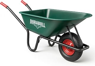 Durabull Heavy Duty Garden Wheelbarrow 120L 250KG – Large Poly Tub Trolley Handcart with Pneumatic Tyre, Steel Rim, Impact-Resistant Construction – Transport Cart for Garden & DIY – Green