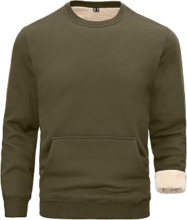 STICKON Mens Warm Sherpa Lined Sweatshirts Fleece Crewneck Sweater Winter Thermal Pullover with Kangaroo Pocket