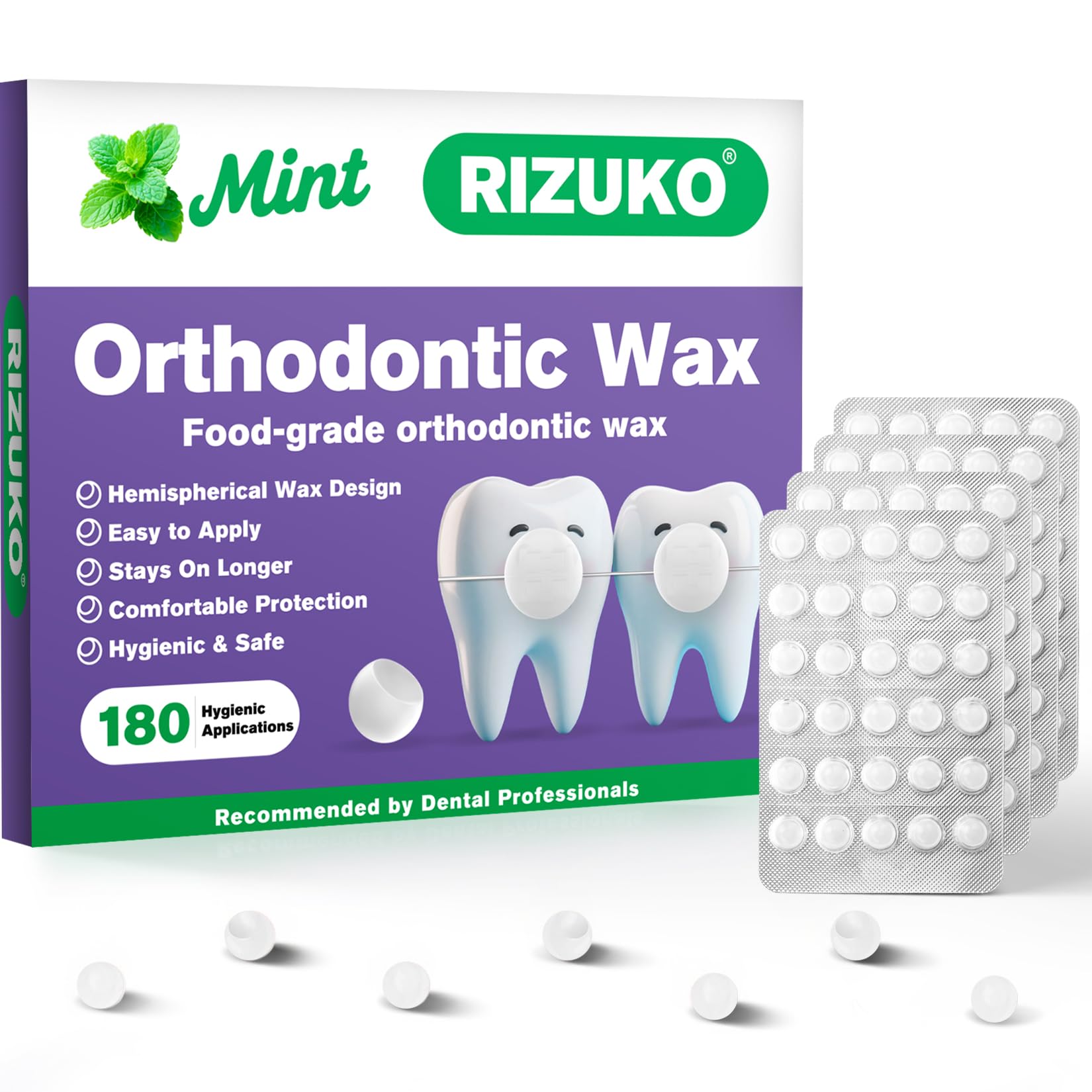 Orthodontic Wax for Braces | 180 Pre-Cut Dental Wax Dots, Individually Wrapped, 