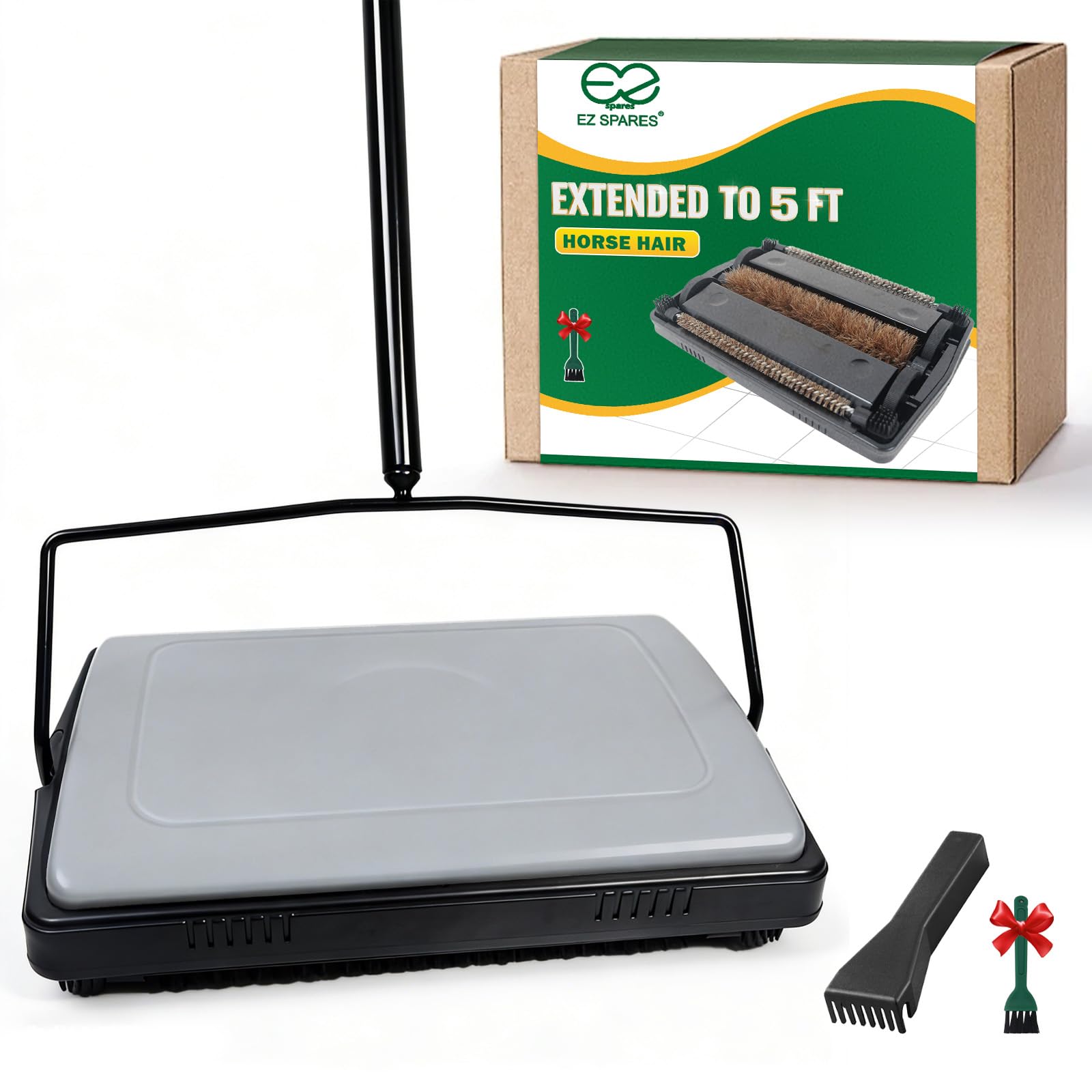 EZ SPARES Quiet Carpet Sweeper, Floor Sweeper with Horsehair Roller Brush Strong