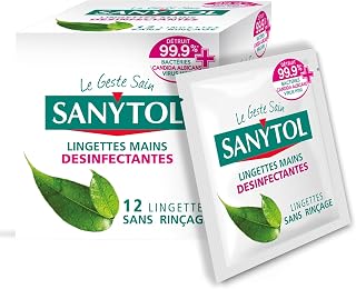 Sanytol - Individual Hand Sanitizing Wipes - Bactericide, Virucide, Fungicide - No Rinse - Green Tea Fragrance - Individual Case - x 12