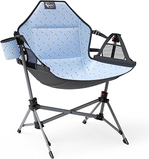 BusyBee Kids Hammock Camping Chair with Stand, Secure Lock, 125 lb, Blue | Elevated & Wide Seat for Growing Kids, Adjustable Recline & Gentle Swaying, Cup Holder & Carry Bag for Indoor and Outdoor Use