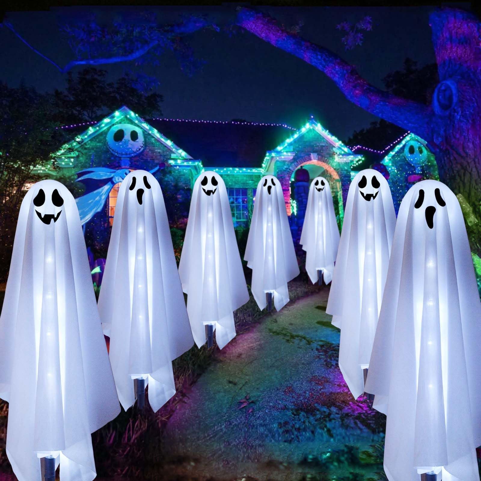 Homeleo Set of 6 Solar Ghost Stake Lights, Halloween Decorations Outdoor, Scary 