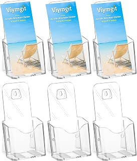 Acrylic Brochure Holder 4 x 9, Clear Pamphlet Holder Display Stand, 6 Pack | Plastic Brochure Display Stand for 4 x 9-Inch Tri-Fold Pamphlets, Rack Cards, and Flyers, Wall-Mounted or Countertop Use