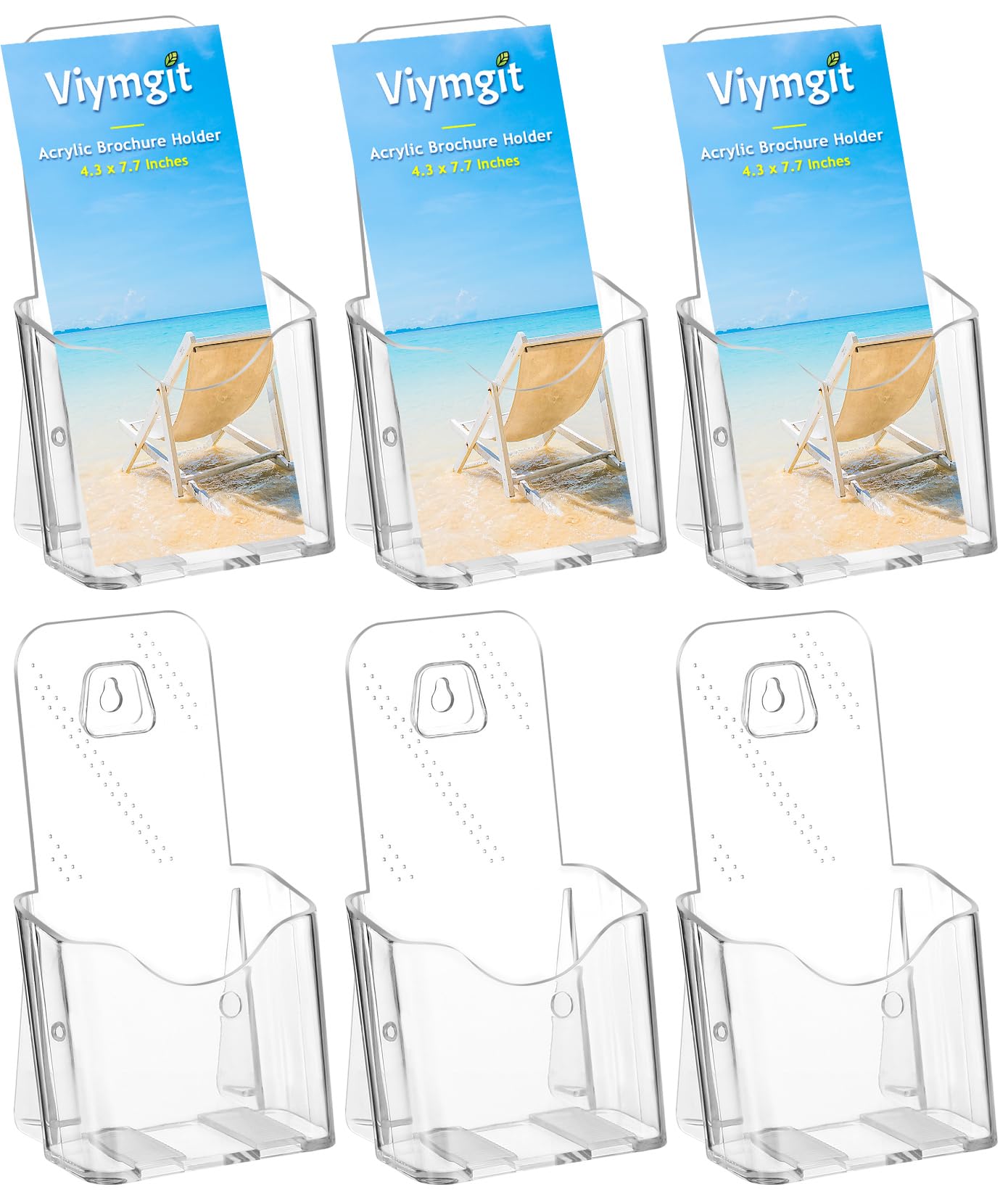 Acrylic Brochure Holder 4 x 9, Clear Pamphlet Holder Display Stand, 6 Pack | Pla