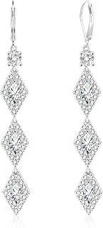 ALEXCRAFT Hypoallergenic Long Zirconia Drop Leverback Earrings for Women