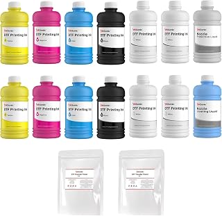 InkSonic Premium DTF Ink & Powder Refill Kit, 12 x 250mL CMYKWW, 1kg Powder | Includes cleaner and moisturizing fluid; vivid PET film transfers, printhead care, fits L1800, R1390, XP600 and I3200.