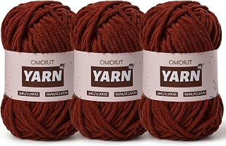 3 Packs Plush Chenille Chunky Crochet Yarn - Baby Yarn for Crocheting Soft - Velvet Yarns Knitting for Blankets Crafts - Fluffy Amigurumi Yarns 150g / 196.8yds (3 Coffee)