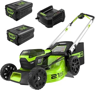 Greenworks 60V 21" Brushless (Push) Cordless Lawn Mower, 5.0Ah Battery + Bonus 4.0Ah Battery (1/2 Acre, Rapid Charger, 4-in-1, LED Lights, IPX4)