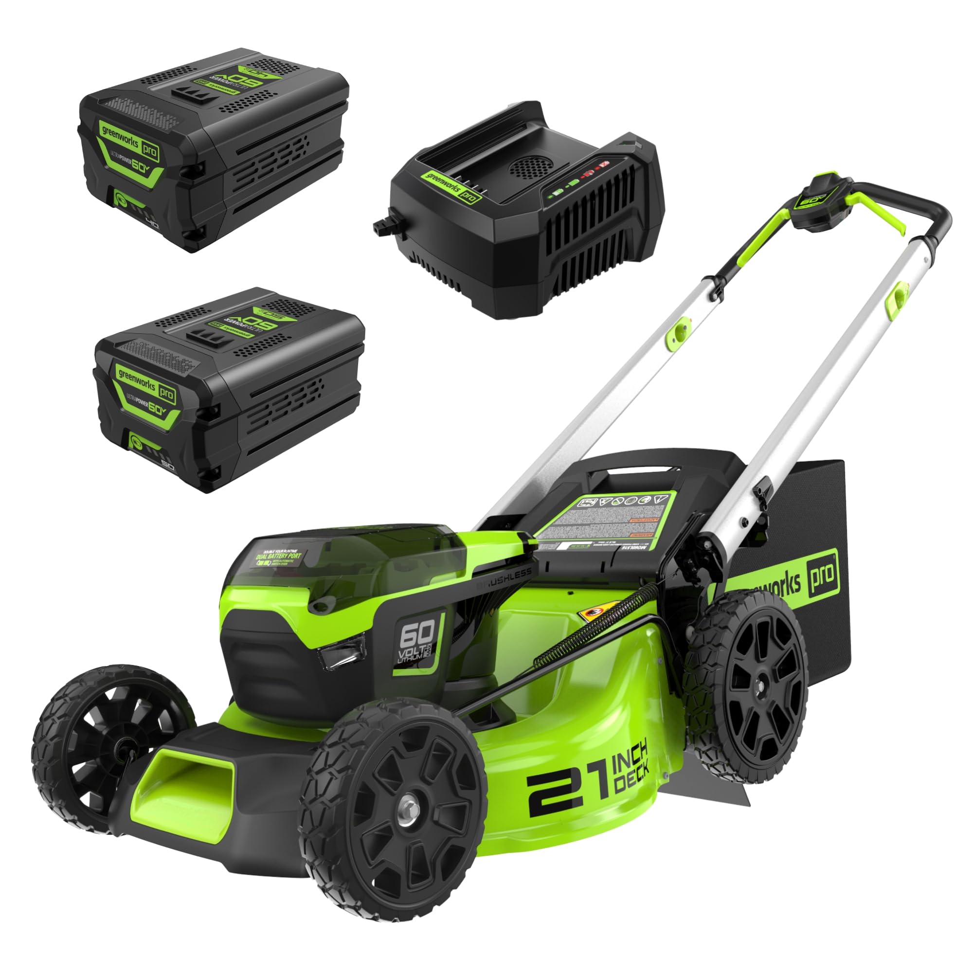 Greenworks 60V 21" Brushless (Push) Cordless Lawn Mower, 5.0Ah Battery + Bonus 4