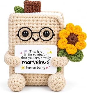 WenmthG Birthday Gifts for Women Men, Inspirational Gifts for Women, Cute Crochet Book Pocket Hug Sunflower & Positivity Card, Handmade Positive Gift for Book Lovers, Teacher, Bookworm, Mom, Friends