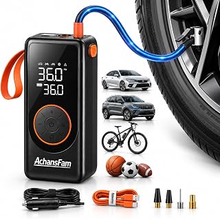 Achansfam Portable Air Compressor, 48s Fast Inflation, Cordless with Dual Power Supply, 150 PSI Tire Pump with Digital Gauge, Long Runtime & Storage Case for Car, Truck, Bike, Ball