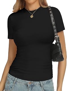 YOGINGO 2 Pack Womens Basic Short Sleeve Round Neck T Shirts Slim Fit Summer 2024 Tops