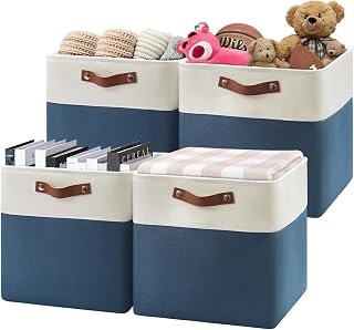 Patvingot Fabric Storage Cubes 13", 4 Pack, with PU Pull Handles,Foldable