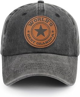 World's Best Papa Grandpa Hat with Leather Patch, Adjustable Embroidered Cotton Fathers Day Dad Baseball Cap