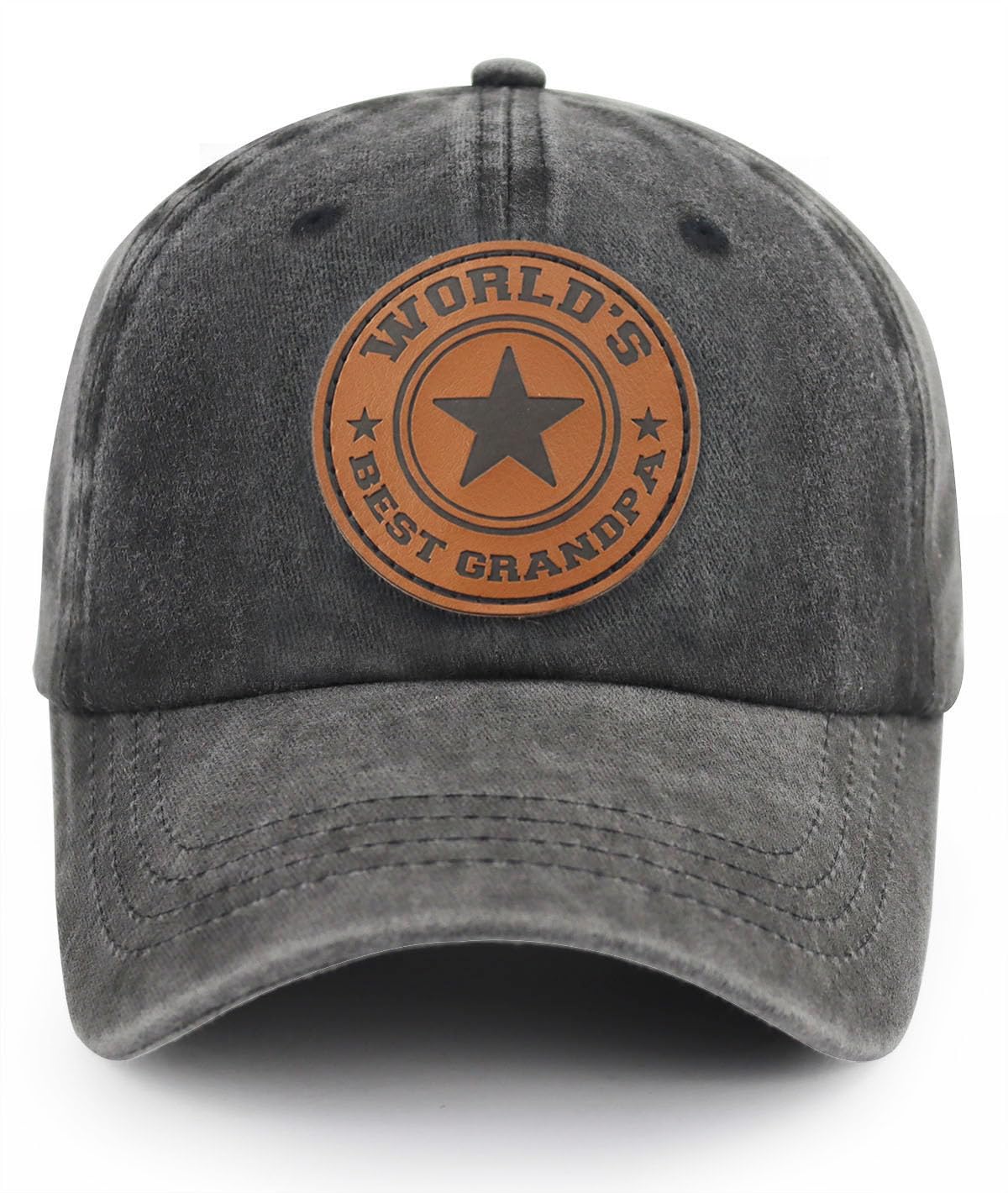 World's Best Papa Grandpa Hat with Leather Patch, Adjustable Embroidered Cotton 