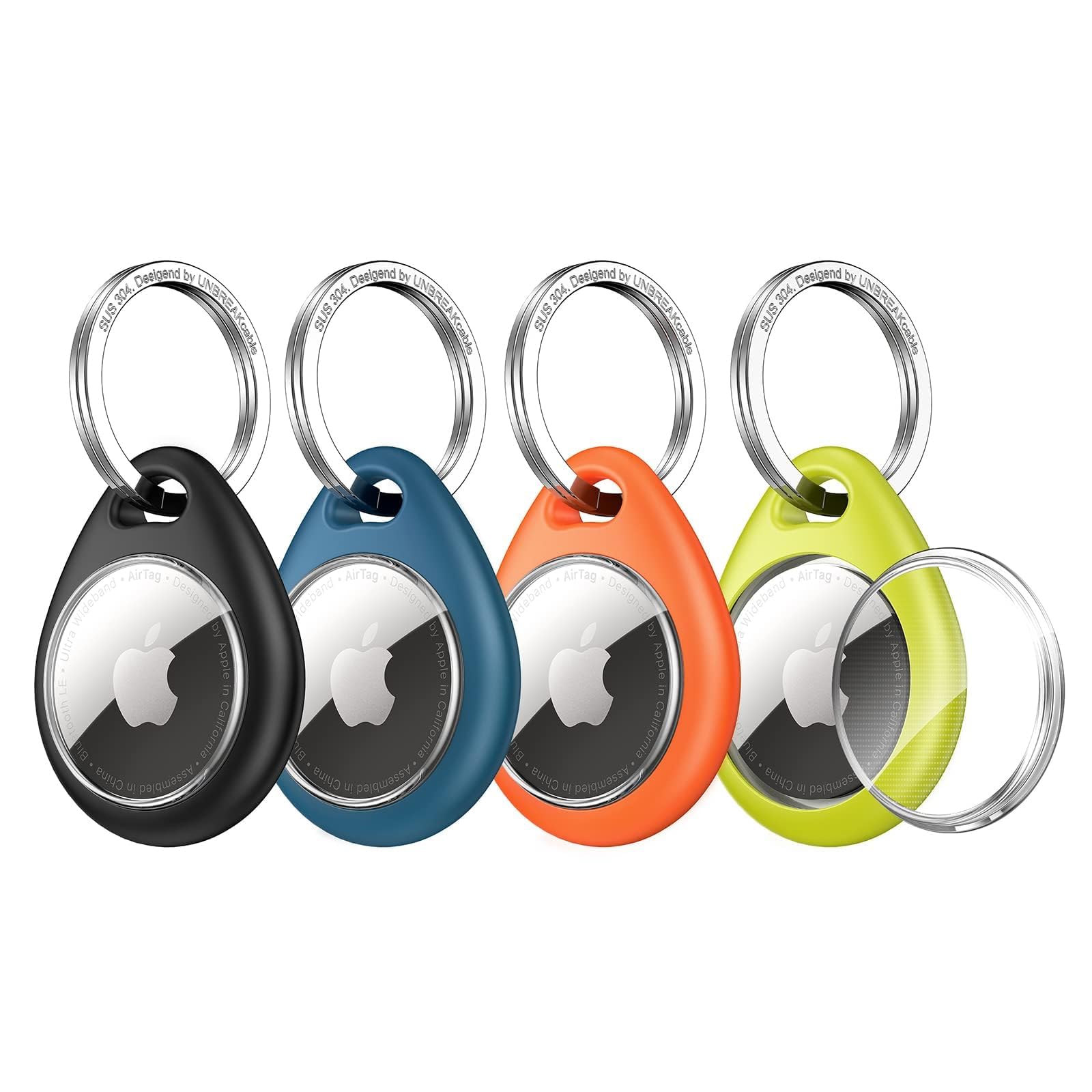 UNBREAKcable for Apple AirTag Holder 4 Pack Waterproof Keychain Case with 304 St