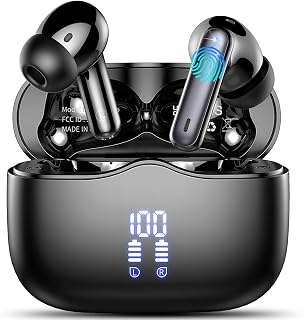 Wireless Earbuds Bluetooth 5.4 with HiFi Stereo Bass, 40H In‑Ear Earphones | Deep Bass, 4 ENC Noise Cancelling Mics, LED Display, IP7 Waterproof, USB-C Fast Charging, Android iOS, Running Work Travel