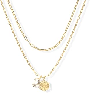 PAVOI 14K Gold Plated Initial Layered Necklace for Women, Letter Pendant