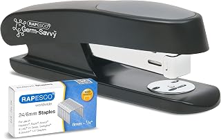 Rapesco 1482 ECO Sting Ray Stapler and 1000 Staples, 20 Sheet Capacity | Germ-Savvy Antibacterial Protection, Includes 1000 24/6mm Staples, Black