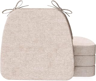 AAAAAcessories D-Shaped Chair Cushions, 2" Thick Dining Chair Pads with Ties and Removable, Machine-Washable Cover, 17" x 16", Set of 4, Oatmeal Beige