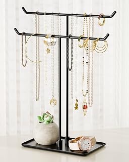 bussdis Necklace Holder Stand,Metal Jewelry Organizer for Home Decor,Black | Modern Design,Easy Assembly,Non-Slip EVA Pads,Gift for Woman,Necklace Display for Bedroom,Vanity and Dresser
