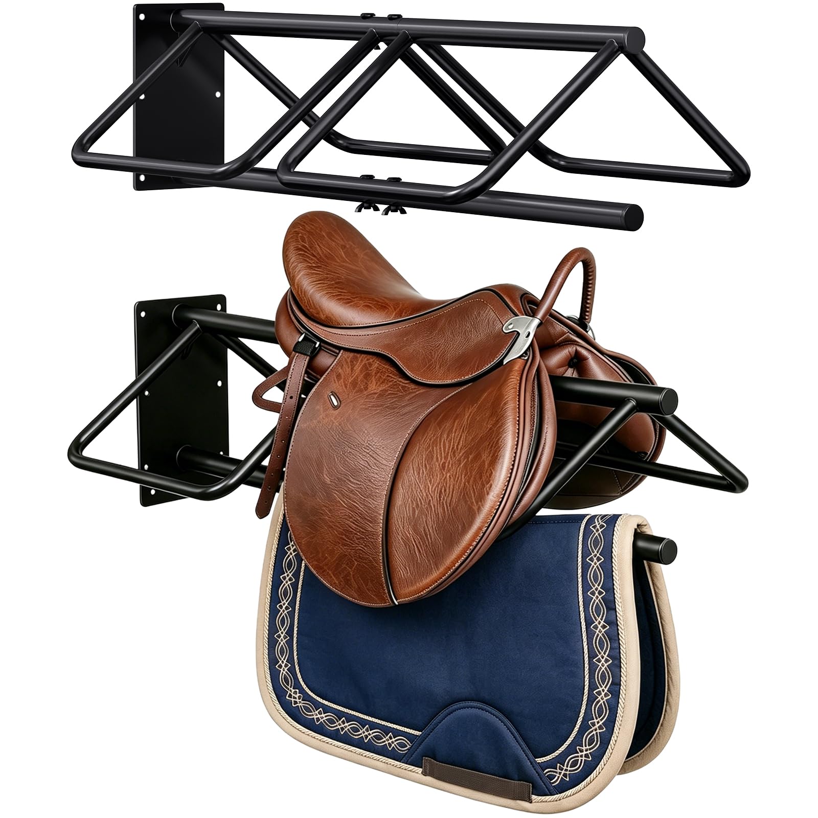 2 Pcs Saddle Rack Wall Mount with Saddle Pad Bar, 120-lb Capacity Heavy Duty Ste