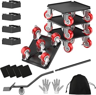 LOYAL TIGER Furniture Dolly, 1000LBS Furniture Movers with Wheels | 5-Wheel Carbon Steel Dolly with Lifter,360°Swivel Locking Casters for Sofa,Refrigerator,Washer&Cabinet,5.4in Red
